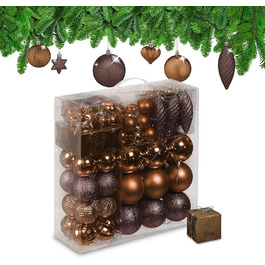 Набір прикрас для ялинки Relaxdays: 110 кульок, мішура та інше. Декоративні кульки для ялинки, коричневого кольору