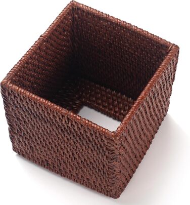Square Rattan Cosmetic Tissue Boxes, Tissue Box Holder Dispenser for Home Office, 14.5 x 14.5 x 14.5 cm, Honey Brown