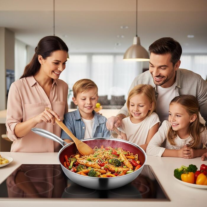 FIXLINE® Вок з антипригарним покриттям 28 см - без PTFE, для всіх плит (індукція), можна використовувати в духовці до 230°C, легко миється, ідеальний подарунок