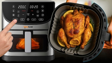 Аерофритюрниця MEMFLOW 8л, 1800 Вт, 14 програм, сенсорне керування, срібляста