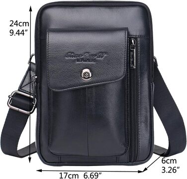 Шкіряна сумка-месенджер через плече Crossbody для чоловіків та жінок, чорна
