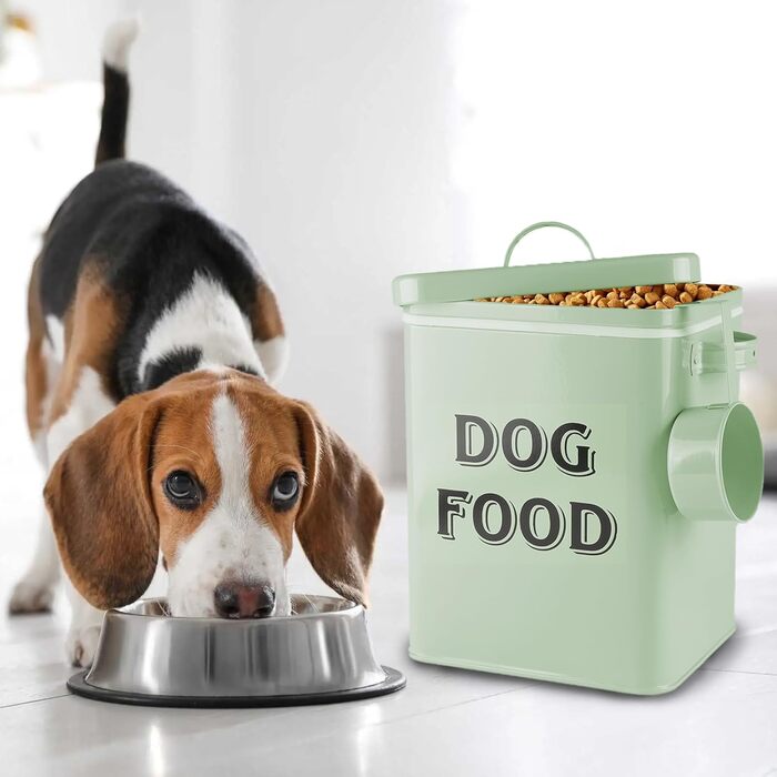 Контейнер для корму для собак Pethiy, 6.5 л, метал, з мірною ложкою, герметичний кришкою, для сухого корму та ласощів, білий