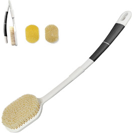 Рюкенbürсте для спини 50 см: складана щітка для душу з довгим руків'ям для ексфоліації, суха щітка для душу, щітка для ванни з змінною насадкою, підходить для людей похилого віку