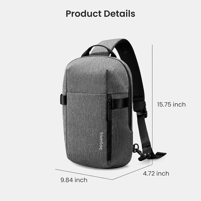 tomtoc чоловіча нагрудна сумка-слінг для MacBook 13-14 дюймів (сіра). Сумісна з MacBook Air M4, MacBook Pro M4/M3/M2/M1. Водовідштовхувана, Crossbody Bag, Brusttasche, Schultertasche, Tagesrucksack S