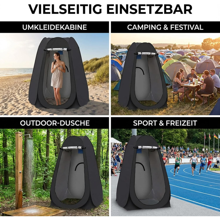 Намет для туалету CLIPOP Pop-Up, портативний, для душу, захист від сонця, водонепроникний, 120x120x190 см, чорний