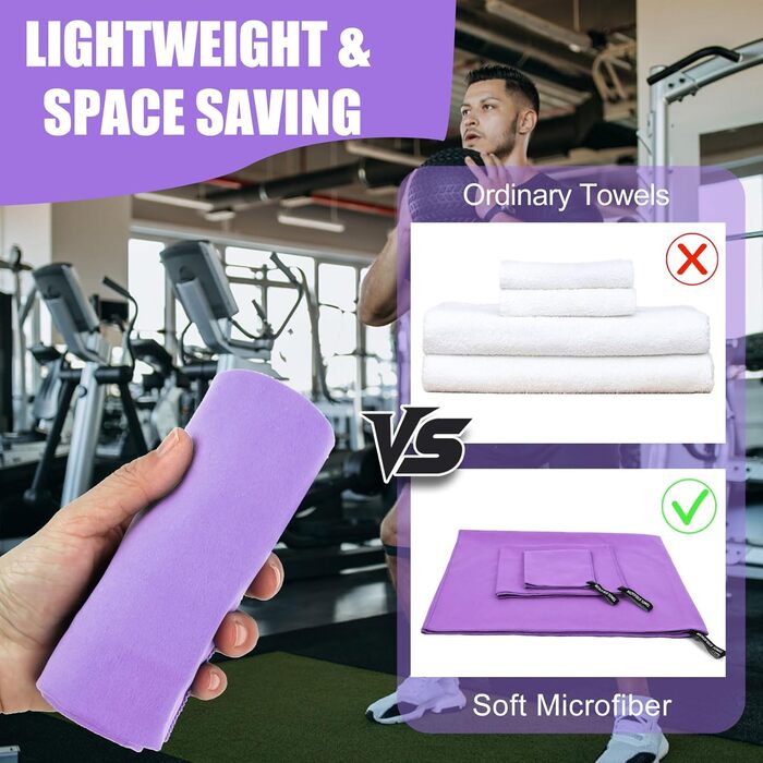 Набір рушників Neerow з мікрофібри (3 шт.): великий (152x76 см), фітнес (80x40 см), маленький (30x30 см), фіолетовий