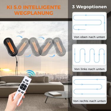 Робот для миття вікон FRUITEAM з двостороннім розпиленням, Wi-Fi, пульт, датчик перешкод, захист від падіння - для вікон, скла та дверей