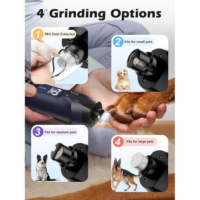 Електричний тример для собак Casfuy 6-в-1 з підвищеною потужністю (50%), тихий, з LED-підсвіткою та збирачем пилу, 4.8V, для великих порід (блакитний)