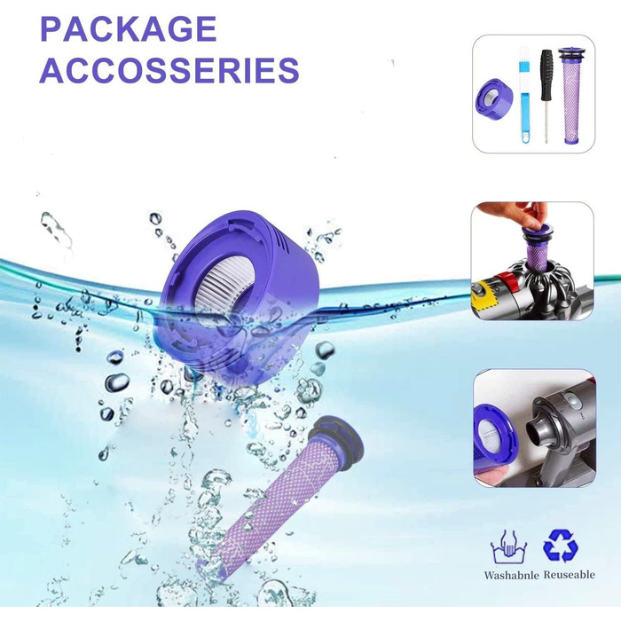Замінний акумулятор V8 6.0 Ah для пилососів Dyson SV10 Absolute Animal Fluffy Animal Exclusive Trigger - FLYLINKTECH з фільтрами, щіткою та інструментами