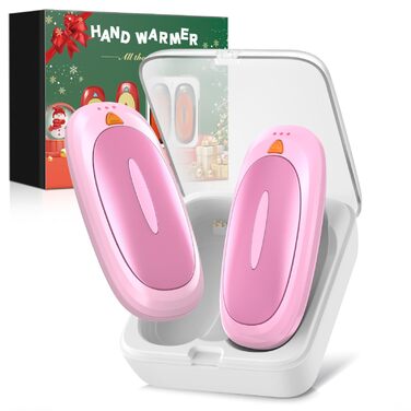 Електричні грілки для рук 2 шт. 4000mAh з зарядним кейсом 10000mAh, 3 режими нагріву, USB-C, для катання на лижах, кемпінгу, подарунок, рожевий