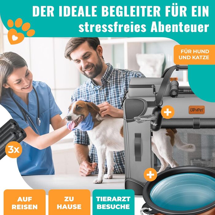 Транспортна переноска для собак та котів M 60x42x44 см | Складана переноска для тварин з мискою та плечовим ременем | Для котів та собак, сірий колір