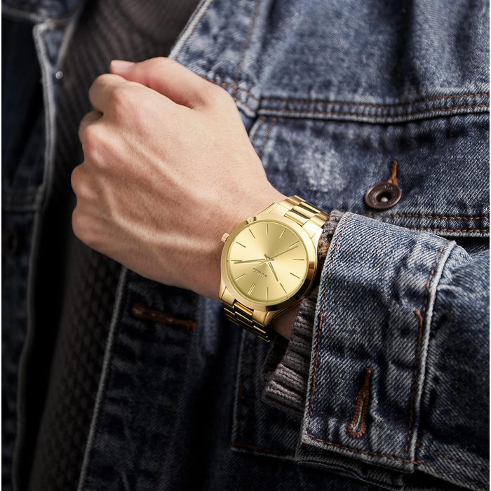 Годинник чоловічий BUREI Minimalist Quartz з нержавіючої сталі 44 мм (золотий)