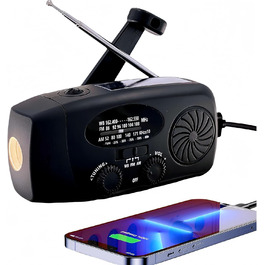 Радіо NOAA iRonsnow 5000 mAh: радіо для надзвичайних ситуацій, FM/AM, з ручним заводом, сонячне, з SOS, ліхтарик 1W LED, зарядка для телефону, чорне