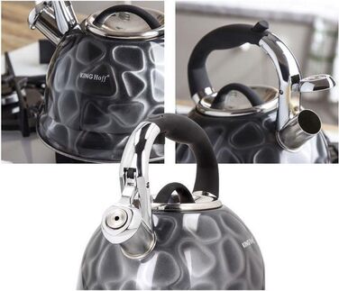 Електричний чайник Kinghoff KH-1064 з нержавіючої сталі, 2.7 л, індукційний, з свистком