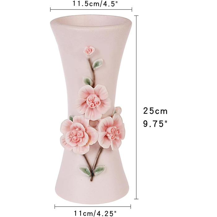 Ваза для квітів рожевого кольору з квітковим дизайном, 11.5x25 см - декор для дому