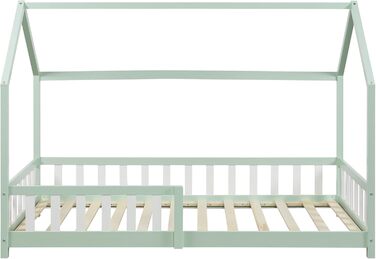 en.casa Kids Bed Hesel House Bed Grey 90 x 200 cm with Side Rails and Slatted Base, Floor Bed, Youth Bed, Wooden Bed
