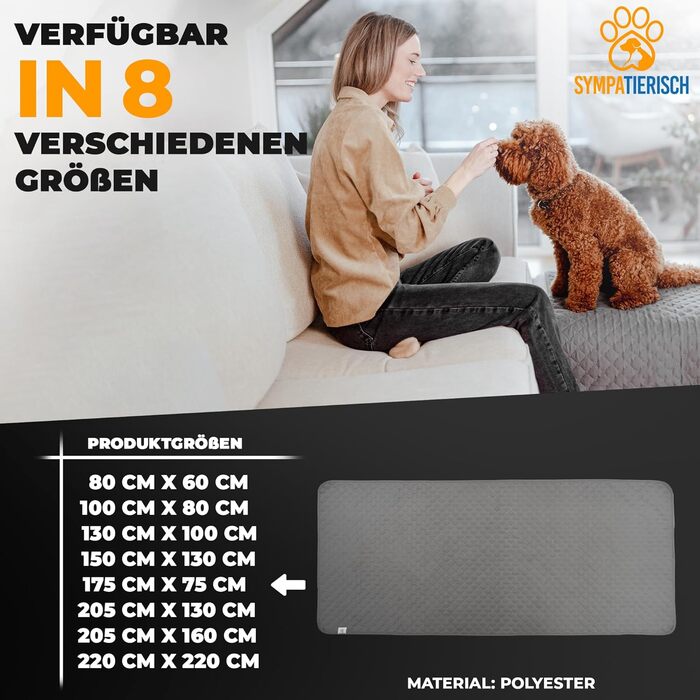 Водонепроникний килимок для собак SympaTierisch - захист дивану від бруду та шерсті - великий килимок для собак та котів - можна прати в пральній машині - 175 x 75 см - сірий