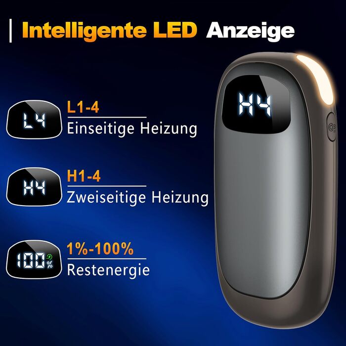 Електричні грілки для рук 2 шт. - Двобічні нагрівачі з LED-дисплеєм, 4 режими нагріву, портативні кишенькові грілки для кемпінгу, полювання, подарунок для чоловіків та жінок, сірі