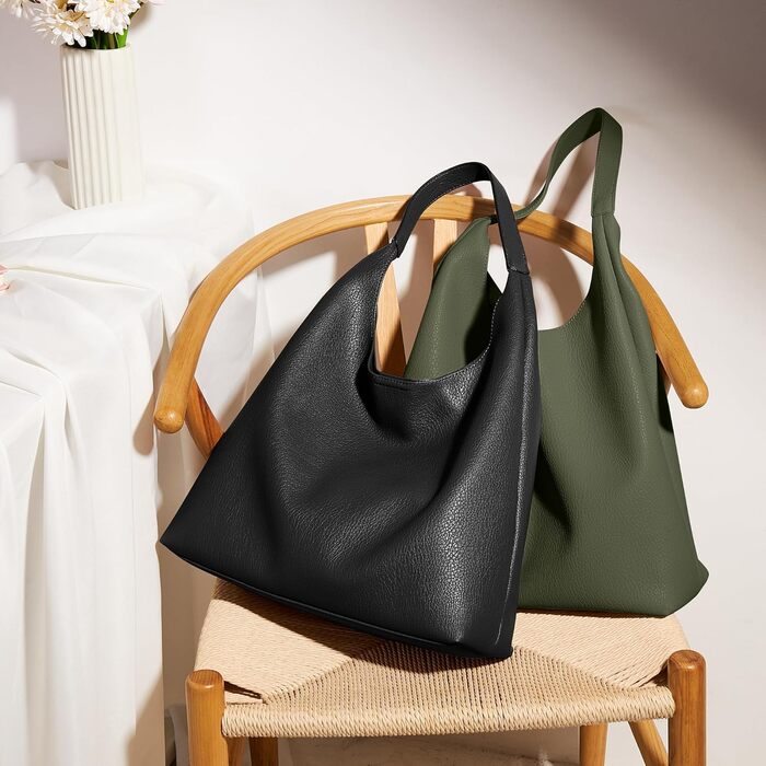 Сумка жіноча KALIDI Shopper Hobo з PU шкіри, чорна, велика для роботи, школи, повсякденна з кнопкою
