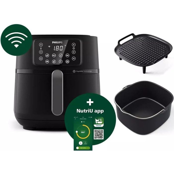 Philips HD9285/96 XXL Airfryer, 1.4 kg Capacity, 7.2 L Capacity (with Accessory Gift), 7.2L/XXL/WIFI/BLACK/6 PERSONEN