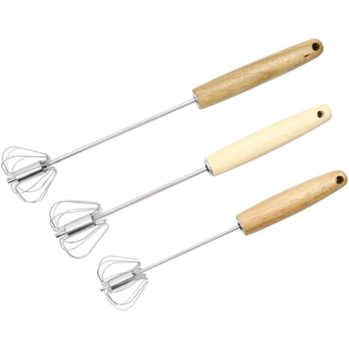GOOPEEG Egg Beater, Hand Whisk, Small Semi-Automatic Manual Egg Beater for Baking at Home, Hand Mixer with Wooden Handle, Kitchen Whisk (5.6x28cm)