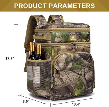 Рюкзак-холодильник Laripwit 54 літри з термоізоляцією для пікніків, подорожей та кемпінгу (33л, камуфляж)