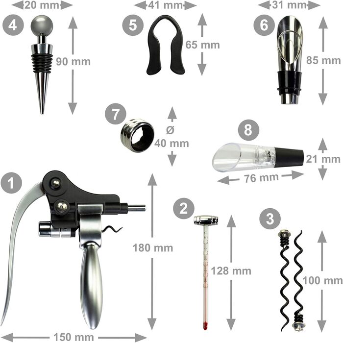 Набір сомельє AMAVEL з 10 аксесуарів для вина, подарункова коробка з дерева з табличкою та персоналізованою гравіюванням компаса, ідеальний подарунок для поціновувачів вина