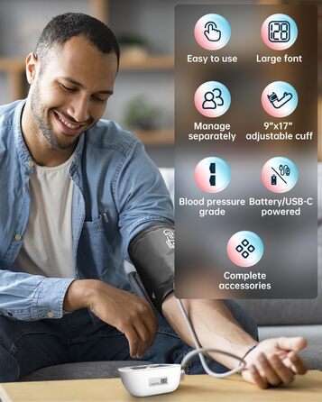 Тонометр на плече BP Blutdruckmessgerät: цифровий тонометр з регульованою великою манжетою 22-42 см, HOLFENRY тонометр на зап'ястя для дорослих та літніх людей