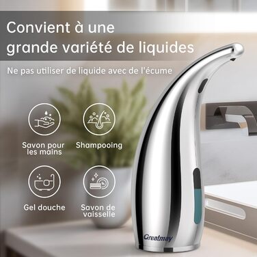 Greatmay Automatic Soap Dispenser - Touchless, Battery Operated, 300ml, IPX6 Waterproof - for Bathroom, Kitchen