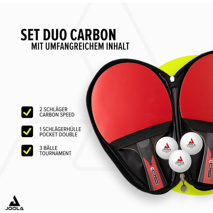 JOOLA Table Tennis Set Duo Carbon 2 - Table Tennis Paddles, Balls & Case - Red/Black, 6-Piece Single
