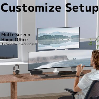 Кріплення для моніторів Halterung - 2 шт. один над одним, для моніторів 24-57 дюймів (плоских та вигнутих), вантажопідйомність 2-27 кг на кріплення, регулювання висоти, 2 варіанти монтажу/VESA 75/100 мм (білий)