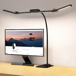 LED лампа настільна з кріпленням, 24W, 3 лампи, регулювання яскравості для офісу, 1200LM, захист очей, гнушкий «лебединий» шийка, 4 колірні температури, таймер 30 хв (чорний)