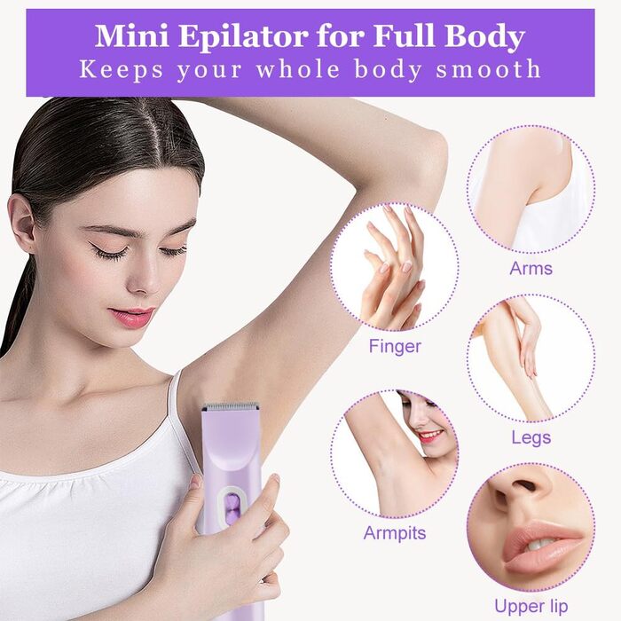 Електричний триммер для бікіні 2-в-1 для жінок та чоловіків – для гладкої шкіри, для інтимної зони, фіолетовий