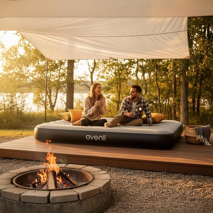 Надувний матрац Avenli для кемпінгу на 2 особи (191x137x25 см) - гостьовий матрац з флокованою поверхнею для дому та подорожей