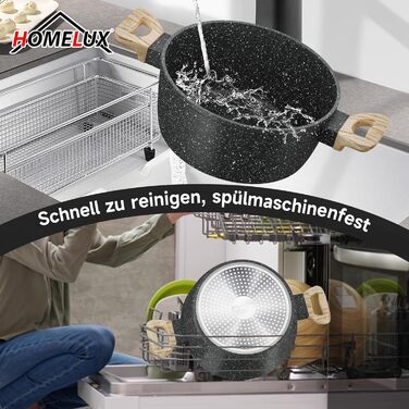 Набір посуду HOMELUX Induktion: 12 предметів, алюміній, антипригарне покриття, з кришками, без PFOA/PFOS, чорний