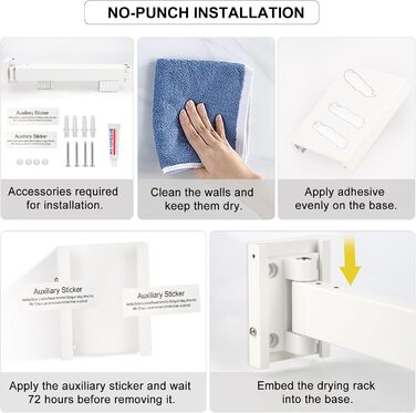 Настінна сушилка для білизни 120см, висувна, складна, з 18 гачками - для балкона, ванної, спальні, білий