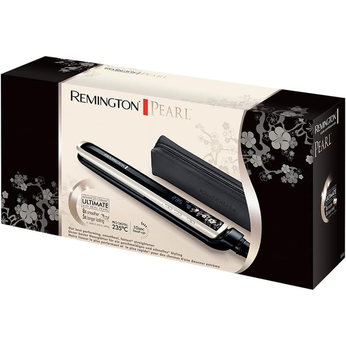 Випрямляч для волосся Remington Pearl S9501 - [Тест-переможець] з керамічним покриттям з перлами, LCD-дисплей, 150-235°C, чохол
