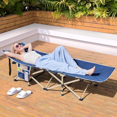 Ліжко гостьове Yaheetech складане для кемпінгу, блакитне, до 150 кг, з бічною кишенею та сумкою для транспортування