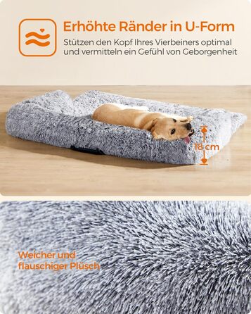 Ліжко для собак Feandrea FluffyHug, плюшеве, XXL, 122 x 95 x 18 см, Ombré Grey, для великих собак