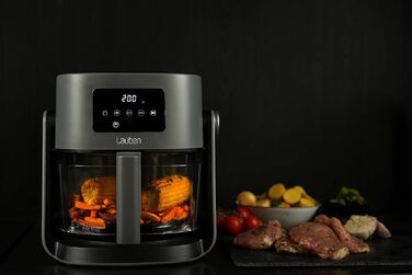 Аерофритюрниця Lauben Glass&Grill 3в1, 5,5 л, скляний кошик, 6 програм, гриль і сковорідка, електрична