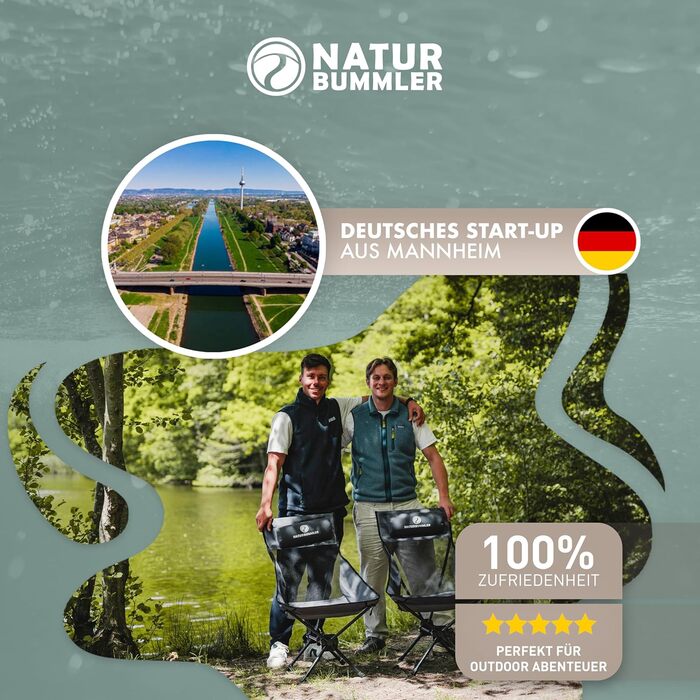 Кемпінговий стілець NaturBummler Cloud Sit Light - складаний, ультралегкий (2.65 кг), дихаючий, з сумкою, витримує 120 кг - для саду, риболовлі, відпочинку (Сірий)