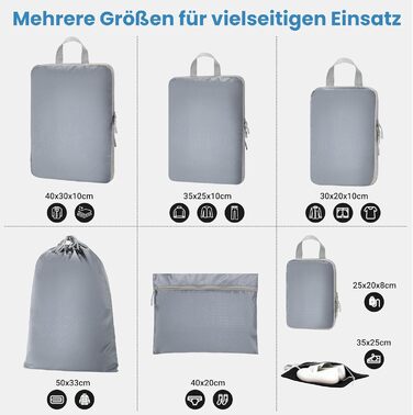 Набір кубиків-органайзерів для подорожей MEUVO - 7 шт. (сірий), компресійні, водонепроникні, для валізи/рюкзака