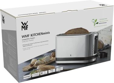 WMF Kitchenminis Long Slot Toaster with Roll Attachment, 2 Slices, XXL, Bagel Function, 7 Browning Levels, 900W, Toaster Stainless Steel Matte