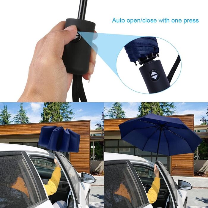 Зонт автоматичний Vicloon, 8 спиць, тефлонове покриття, компактний, для подорожей, гольф, темно-зелений/темно-синій