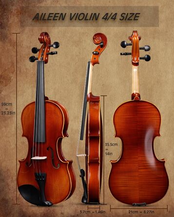 Скрипка Aileen 4/4 для дорослих та початківців, набір для дітей від 12 років, скрипка з цільної європейської сосни з підставкою для нот
