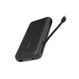 Зовнішній акумулятор Belkin Portable Powerbank 20000 mAh 30W з вбудованим кабелем USB-C PD для iPhone 16, iPad Pro, Samsung Galaxy S25, чорний