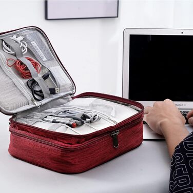 Органайзер для кабелів OrgaWise: кейс-сумка для зберігання та організації кабелів (3 шари, сірий/червоний)