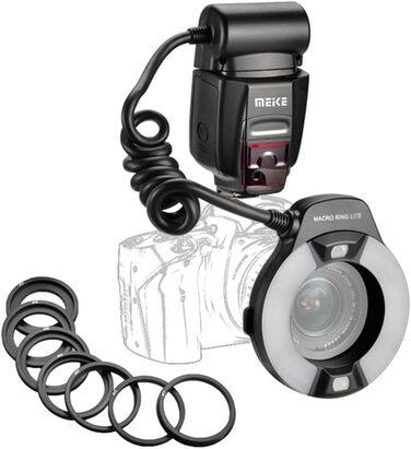 Meike MK-14EXT LED E-TTL кільцева спалах для Canon - 8 адаптерних кілець