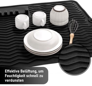 Килимок для посуду Thinkingwings 50x40 см з силікону, чорний, термостійкий, неслизький