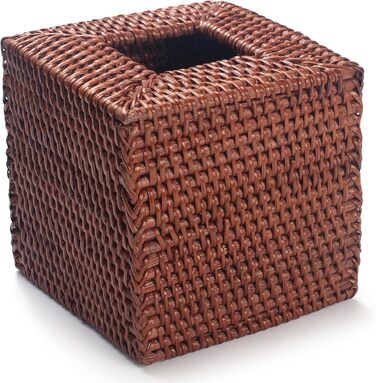 Square Rattan Cosmetic Tissue Boxes, Tissue Box Holder Dispenser for Home Office, 14.5 x 14.5 x 14.5 cm, Honey Brown